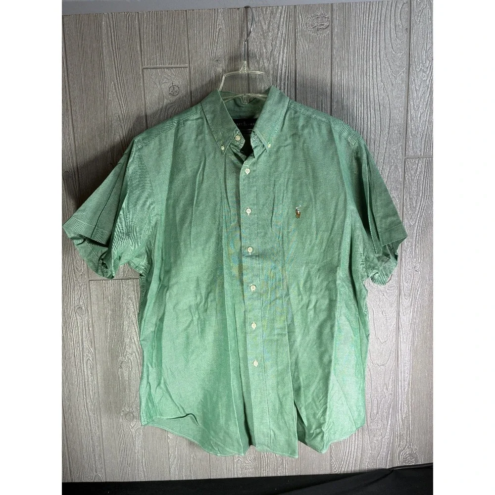 Polo Ralph Lauren Mens XL Green Oxford Shirt Classic Fit Short Sleeve Preppy